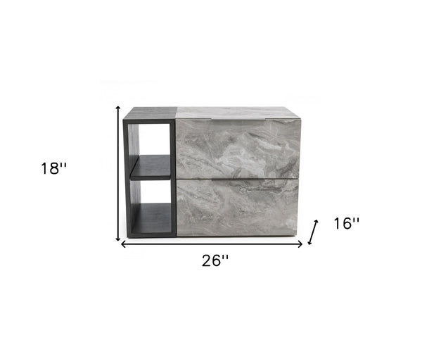 Homeroots Contempo Gray Faux Marble And Gray Two Drawer Nightstand   473039