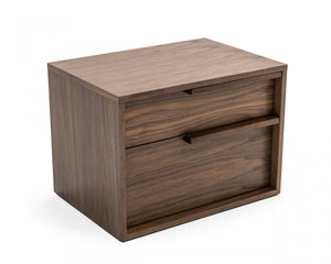 Homeroots Modern Light Brown Walnut Nightstand With Two Drawers   473040