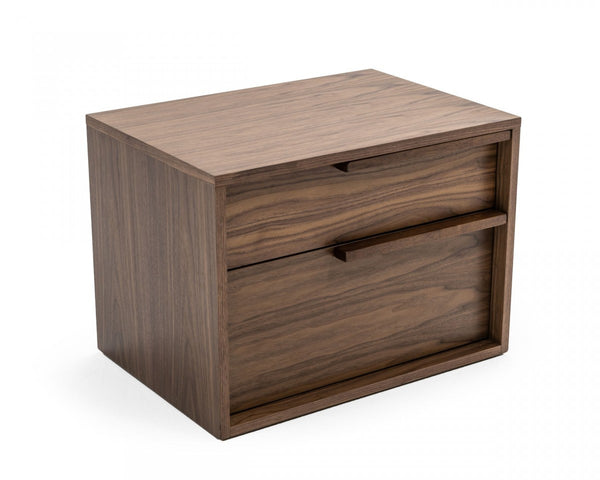 Homeroots Modern Light Brown Walnut Nightstand With Two Drawers   473040