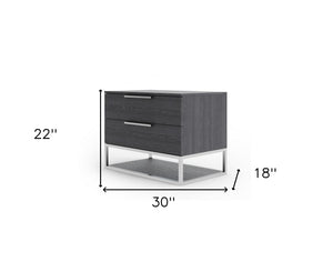 Homeroots 22" Gray Two Drawers Solid Wood Nightstand   473041