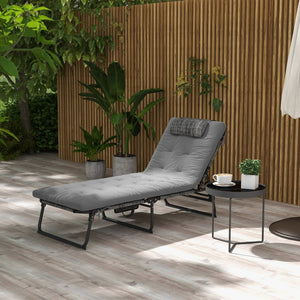 English Elm Outsunny Reclining Outdoor Chaise Lounge with Mesh Base Tufted Cushion and Side Pocket Gray W2225P174367