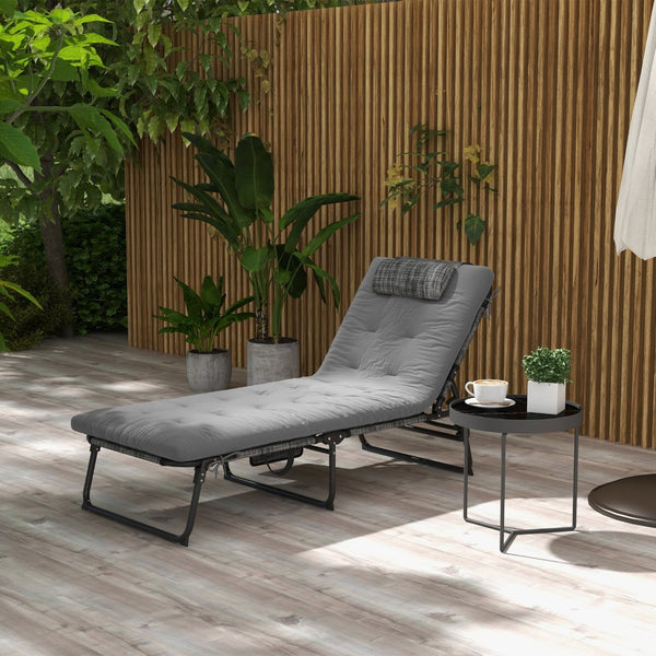 English Elm Outsunny Reclining Outdoor Chaise Lounge with Mesh Base Tufted Cushion and Side Pocket Gray W2225P174367
