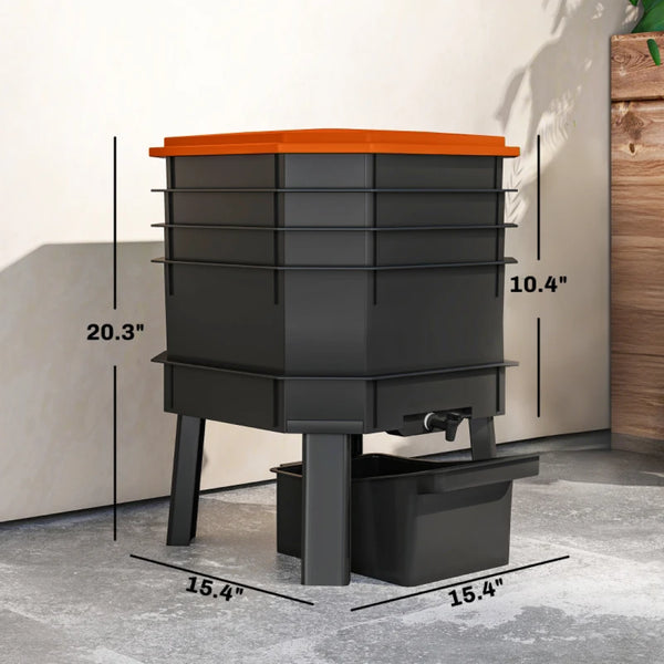 English Elm Convenient Four Tray Worm Composter Turns Kitchen Scraps Into Rich Fertilizer Fast Black+Orange T3971P468302