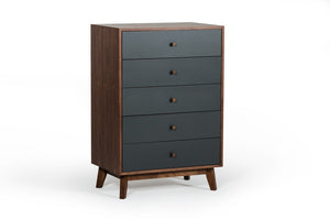 Homeroots 30" Walnut And Charcoal Grey Solid Wood Five Drawer Chest  Solid Wood 473069