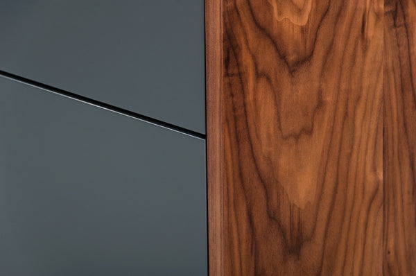 Homeroots 30" Walnut And Charcoal Grey Solid Wood Five Drawer Chest  Solid Wood 473069