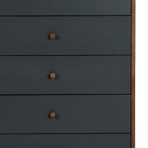 Homeroots 30" Walnut And Charcoal Grey Solid Wood Five Drawer Chest  Solid Wood 473069