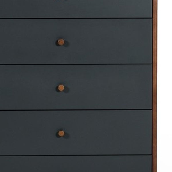 Homeroots 30" Walnut And Charcoal Grey Solid Wood Five Drawer Chest  Solid Wood 473069