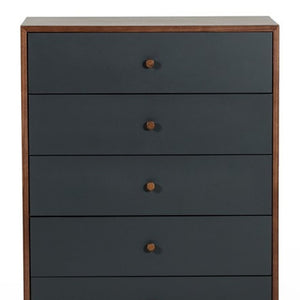 Homeroots 30" Walnut And Charcoal Grey Solid Wood Five Drawer Chest  Solid Wood 473069