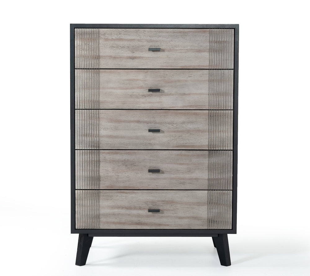 Homeroots 30" Grey And Black Wood Five Drawer Chest  Solid Wood 473070