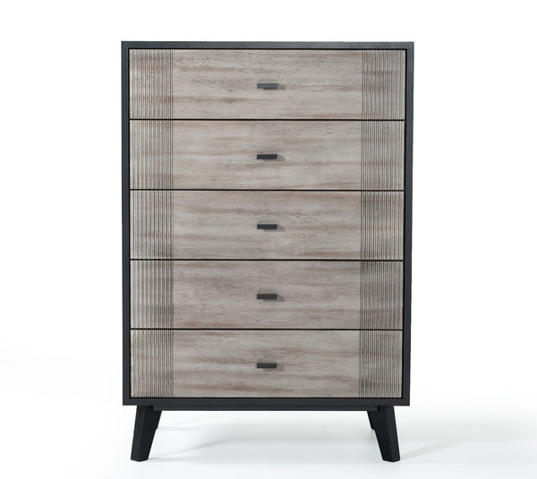 Homeroots 30" Grey And Black Wood Five Drawer Chest  Solid Wood 473070