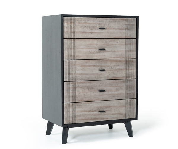 Homeroots 30" Grey And Black Wood Five Drawer Chest  Solid Wood 473070