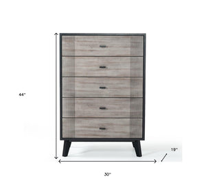 Homeroots 30" Grey And Black Wood Five Drawer Chest  Solid Wood 473070