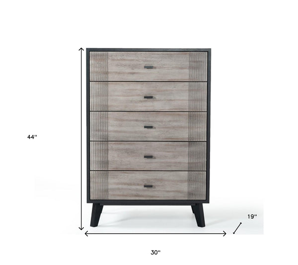 Homeroots 30" Grey And Black Wood Five Drawer Chest  Solid Wood 473070
