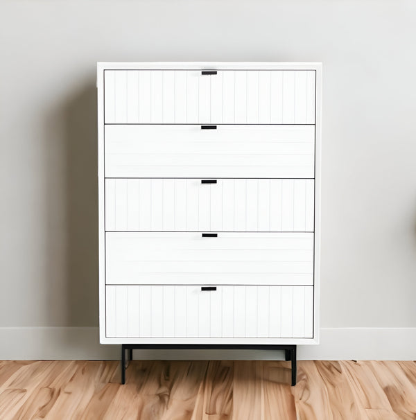 Homeroots 30" White Solid Wood Five Drawer Chest  Solid Wood 473071