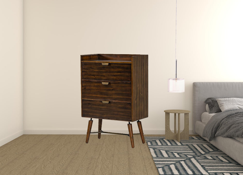 Homeroots 32" Acacia Solid Wood Three Drawer Chest  Solid Wood 473074