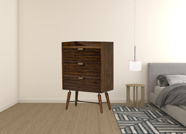 Homeroots 32" Acacia Solid Wood Three Drawer Chest  Solid Wood 473074