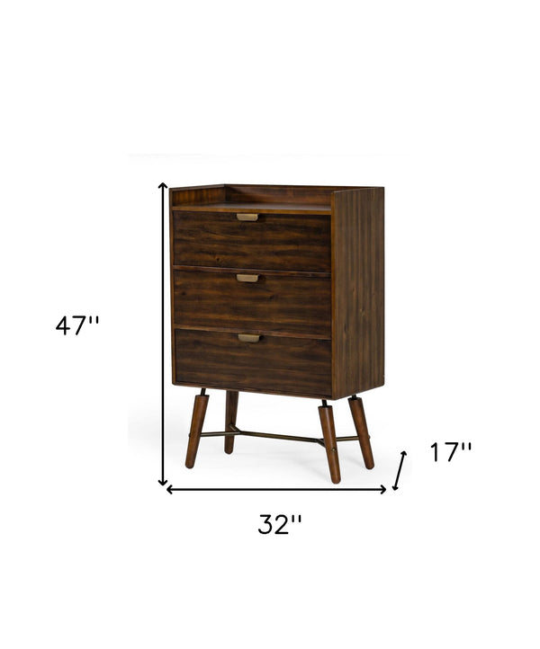 Homeroots 32" Acacia Solid Wood Three Drawer Chest  Solid Wood 473074