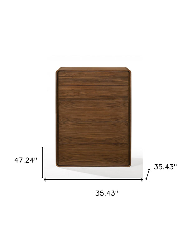 Homeroots 35" Walnut Solid Wood Five Drawer Chest  Solid Wood 473076