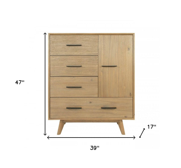 Homeroots 39" Walnut Solid Wood Four Drawer Gentlemans Chest  Solid Wood 473078