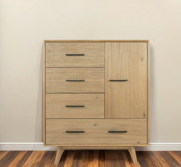 Homeroots 39" Walnut Solid Wood Four Drawer Gentlemans Chest  Solid Wood 473078