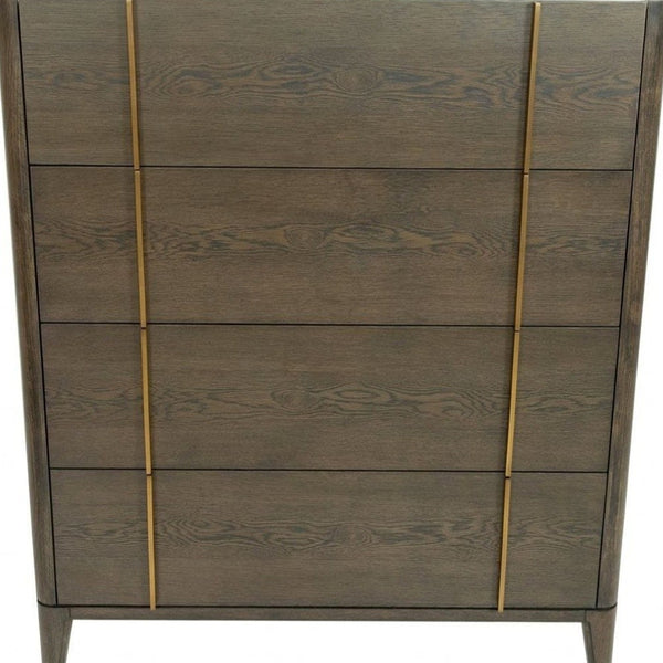 Homeroots 39" Dark Brown And Gold Solid Wood Four Drawer Dresser  Solid Wood 473079