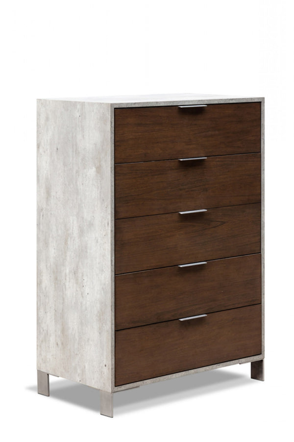 Homeroots 35" Dark Walnut And Grey Manufactured Wood Five Drawer Chest  Manufactured Wood 473082