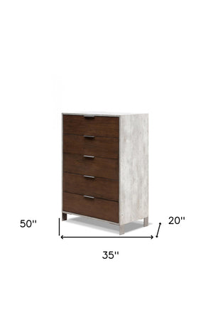 Homeroots 35" Dark Walnut And Grey Manufactured Wood Five Drawer Chest  Manufactured Wood 473082