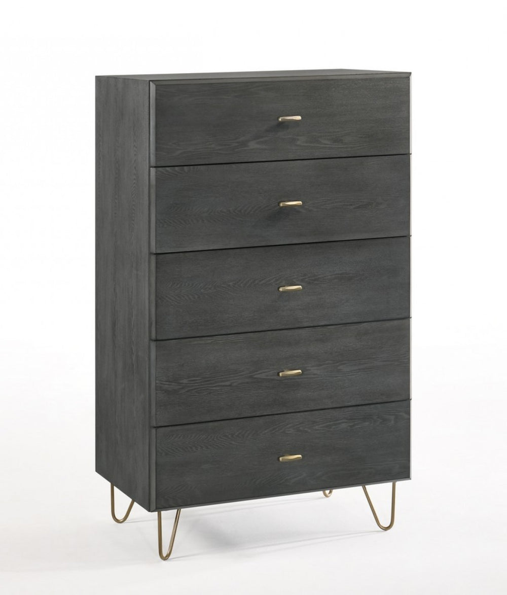 Homeroots 30" Grey Manufactured Wood Five Drawer Chest  Manufactured Wood 473083