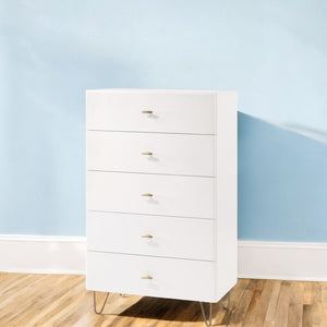 Homeroots 30" White Manufactured Wood Five Drawer Chest  Manufactured Wood 473084