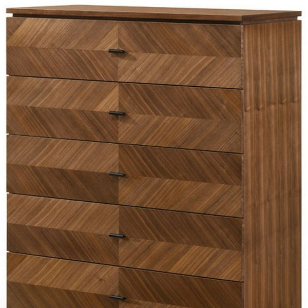 Homeroots 35" Walnut Manufactured Wood Five Drawer Chest  Manufactured Wood 473085