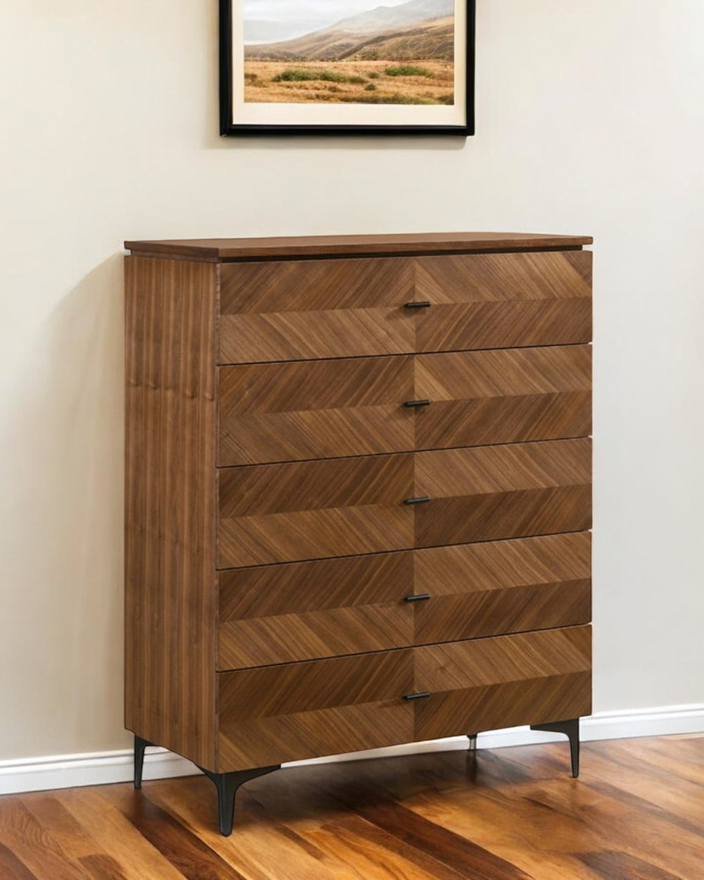 Homeroots 35" Walnut Manufactured Wood Five Drawer Chest  Manufactured Wood 473085