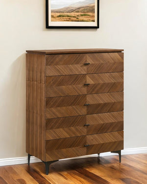 Homeroots 35" Walnut Manufactured Wood Five Drawer Chest  Manufactured Wood 473085