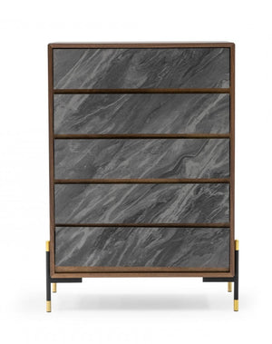 Homeroots 30" Walnut And Grey Manufactured Wood Five Drawer Chest  Manufactured Wood 473087