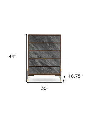 Homeroots 30" Walnut And Grey Manufactured Wood Five Drawer Chest  Manufactured Wood 473087