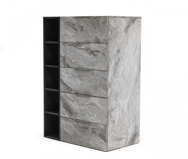 Homeroots 35" Grey Manufactured Wood Five Drawer Chest  Manufactured Wood 473088