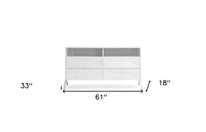 Homeroots 61" White Manufactured Wood Four Drawer Double Dresser  Manufactured Wood 473091