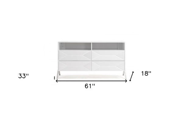 Homeroots 61" White Manufactured Wood Four Drawer Double Dresser  Manufactured Wood 473091