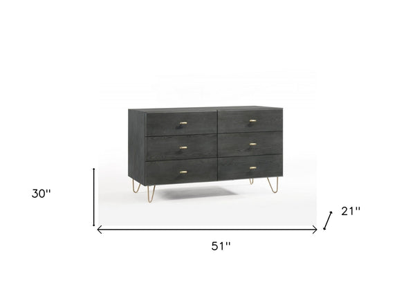Homeroots 51" Grey Manufactured Wood Six Drawer Double Dresser  Manufactured Wood 473094