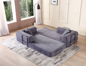 English Elm Convertible Sleeper Sofa Bed Corduroy Folding Mattress Couch with Cylindrical Pillow, Versatile Comfort and Support Gray W3199P277911