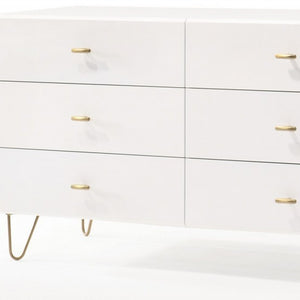 Homeroots 51" White Manufactured Wood Six Drawer Double Dresser  Manufactured Wood 473095