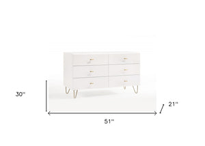 Homeroots 51" White Manufactured Wood Six Drawer Double Dresser  Manufactured Wood 473095