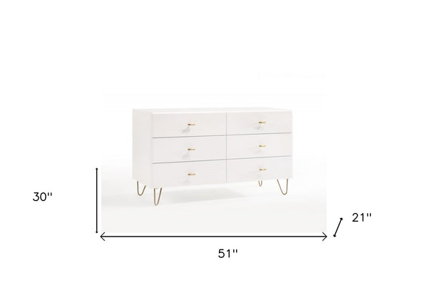 Homeroots 51" White Manufactured Wood Six Drawer Double Dresser  Manufactured Wood 473095