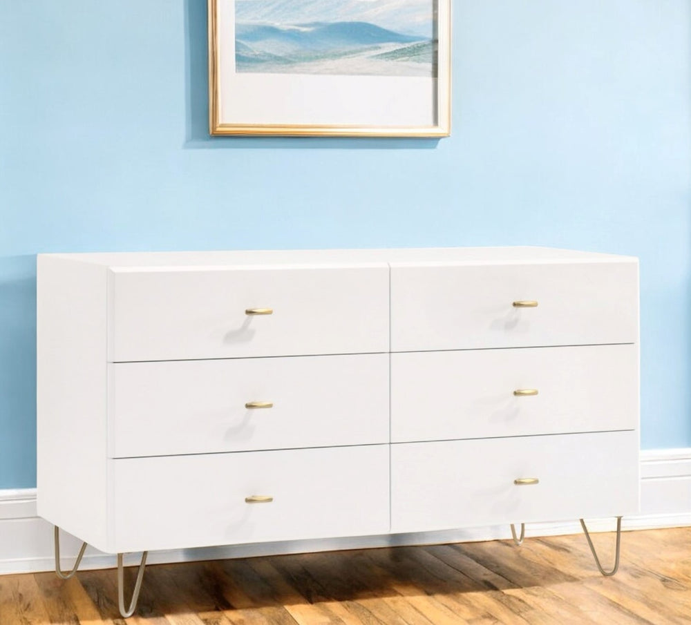 Homeroots 51" White Manufactured Wood Six Drawer Double Dresser  Manufactured Wood 473095