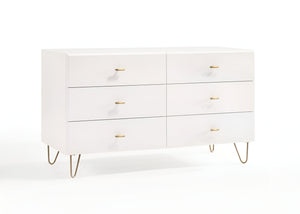 Homeroots 51" White Manufactured Wood Six Drawer Double Dresser  Manufactured Wood 473095