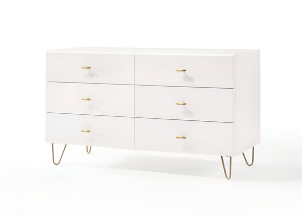 Homeroots 51" White Manufactured Wood Six Drawer Double Dresser  Manufactured Wood 473095