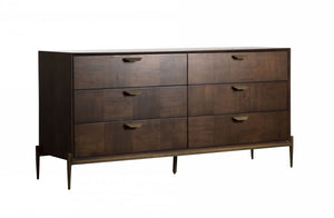 Homeroots 63" Dark Brown Manufactured Wood Six Drawer Double Dresser  Manufactured Wood 473096