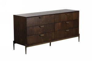 Homeroots 63" Dark Brown Manufactured Wood Six Drawer Double Dresser  Manufactured Wood 473096