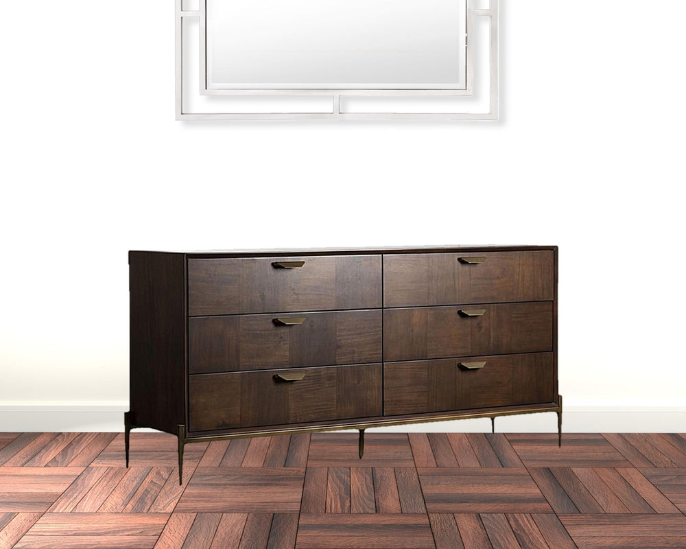 Homeroots 63" Dark Brown Manufactured Wood Six Drawer Double Dresser  Manufactured Wood 473096