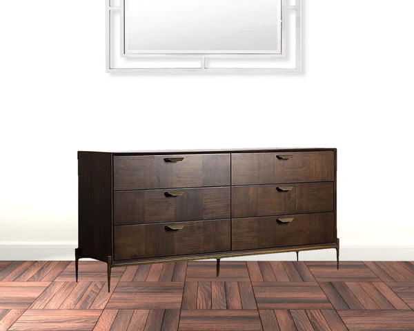 Homeroots 63" Dark Brown Manufactured Wood Six Drawer Double Dresser  Manufactured Wood 473096