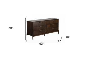 Homeroots 63" Dark Brown Manufactured Wood Six Drawer Double Dresser  Manufactured Wood 473096